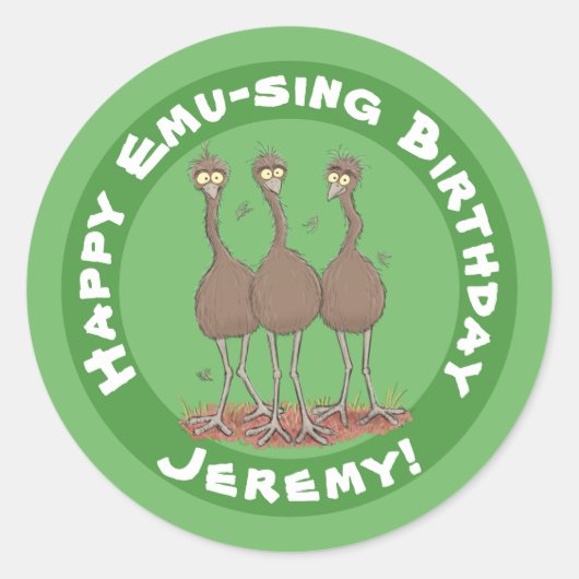 Funny Australian emu trio cartoon illustratie Ronde Sticker (Voorkant)
