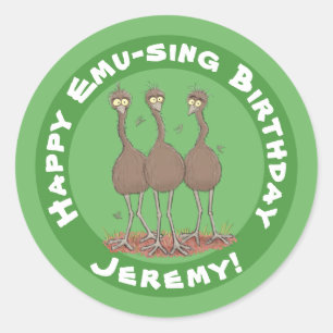 Funny Australian emu trio cartoon illustratie Ronde Sticker