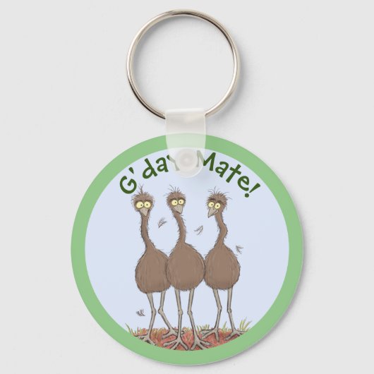 Funny Australian emu trio cartoon illustratie Sleutelhanger (Voorkant)