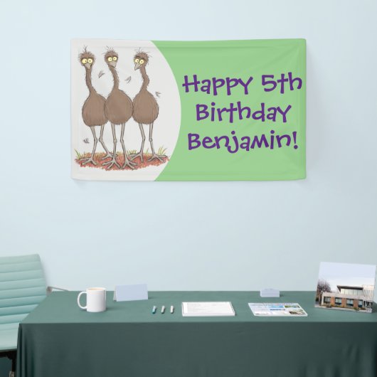Funny Australian emu trio cartoon illustratie Spandoek (Beurs)