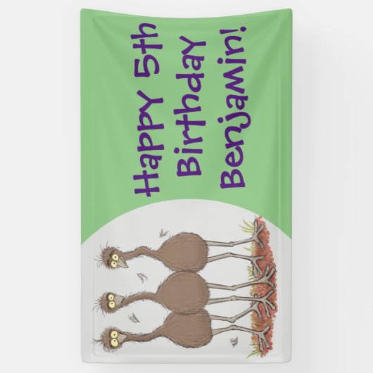 Funny Australian emu trio cartoon illustratie Spandoek (Verticaal)