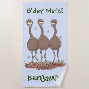 Funny Australian emu trio cartoon illustratie Strandlaken