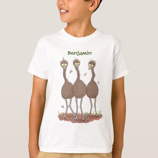 Funny Australian emu trio cartoon illustratie T-shirt (Voorkant)