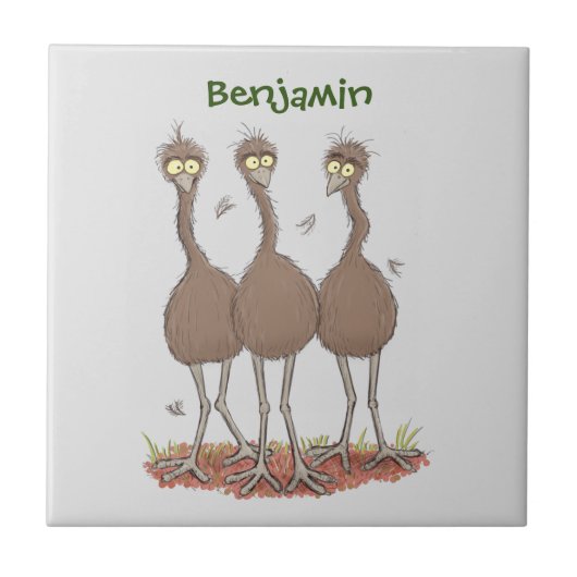 Funny Australian emu trio cartoon illustratie Tegeltje (Voorkant)