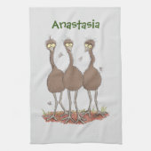Funny Australian emu trio cartoon illustratie Theedoek (Verticaal)