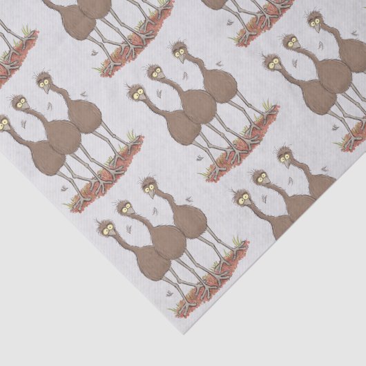 Funny Australian emu trio cartoon illustratie Tissuepapier (Detail)