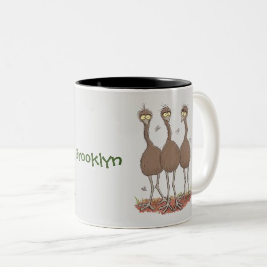 Funny Australian emu trio cartoon illustratie Tweekleurige Koffiemok (Voorkant rechts)