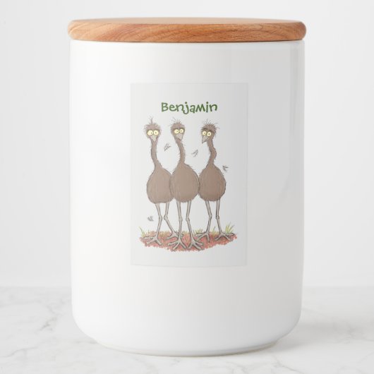 Funny Australian emu trio cartoon illustratie Voedselcontainer Etiket (Voorkant)