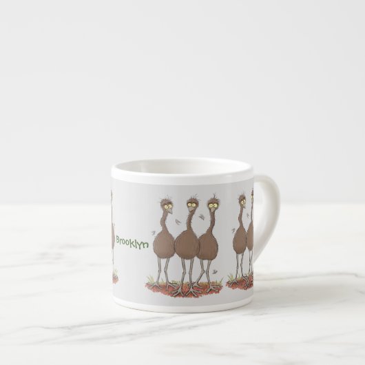 Funny Australian emu trio cartoon illustration Espresso Kop (Voorkant rechts)
