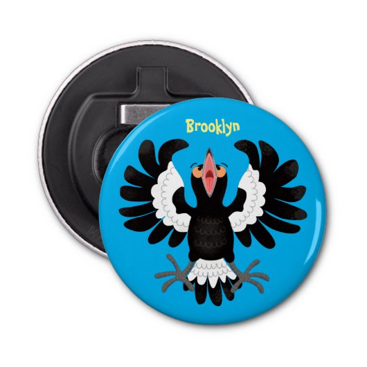 Funny Australian magpie cartoon illustratie Button Flesopener (Voorkant)