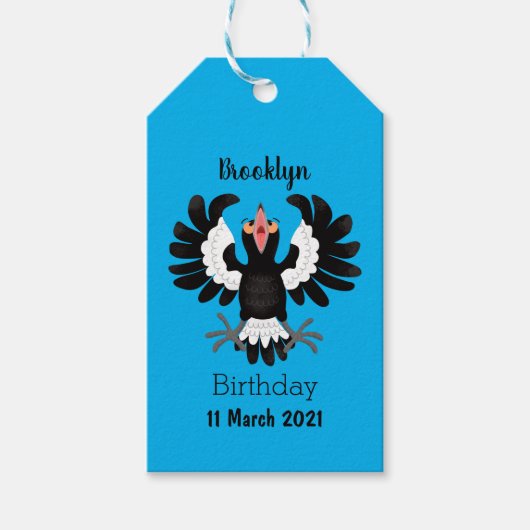 Funny Australian magpie cartoon illustratie Cadeaulabel (Voorkant)