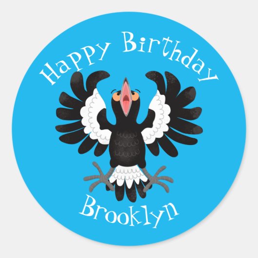 Funny Australian magpie cartoon illustratie Clas Ronde Sticker (Voorkant)