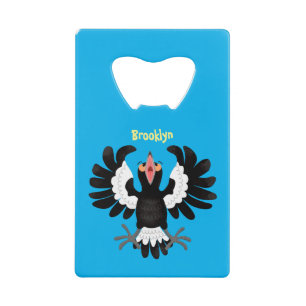 Funny Australian magpie cartoon illustratie Creditkaart Flessenopener