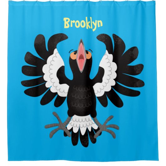 Funny Australian magpie cartoon illustratie Douchegordijn (Voorkant)