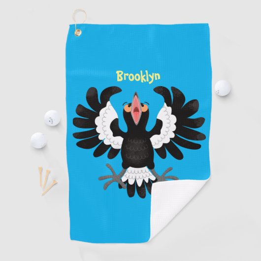 Funny Australian magpie cartoon illustratie Golfhanddoek (Insitu)