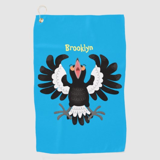 Funny Australian magpie cartoon illustratie Golfhanddoek (Voorkant)