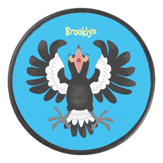 Funny Australian magpie cartoon illustratie Hockey Puck (Voorkant)