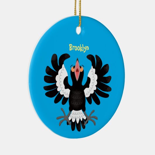 Funny Australian magpie cartoon illustratie Keramisch Ornament (Rechts)