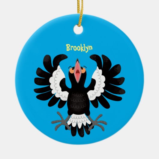 Funny Australian magpie cartoon illustratie Keramisch Ornament (Voorkant)