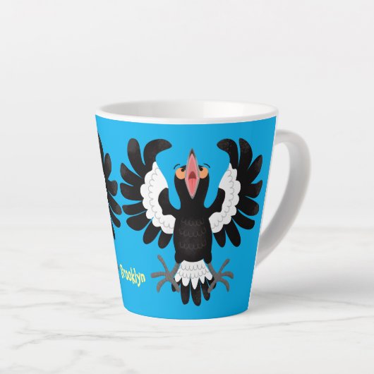 Funny Australian magpie cartoon illustratie Latte Mok (Rechterhoek)