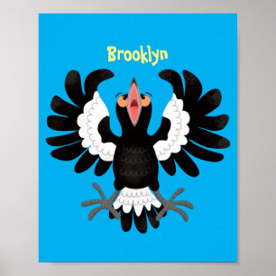 Funny Australian magpie cartoon illustratie Poster