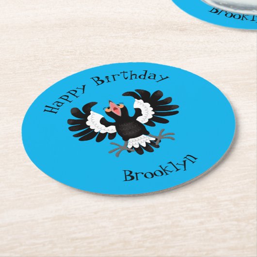 Funny Australian magpie cartoon illustratie Ronde Kartonnen Onderzetter (Gebogen)