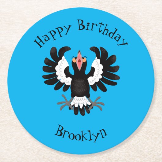 Funny Australian magpie cartoon illustratie Ronde Kartonnen Onderzetter (Voorkant)