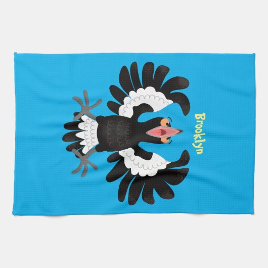 Funny Australian magpie cartoon illustratie Theedoek (Horizontaal)