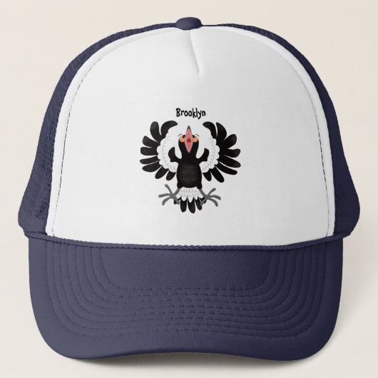 Funny Australian magpie cartoon illustratie Trucker Pet (Voorkant)