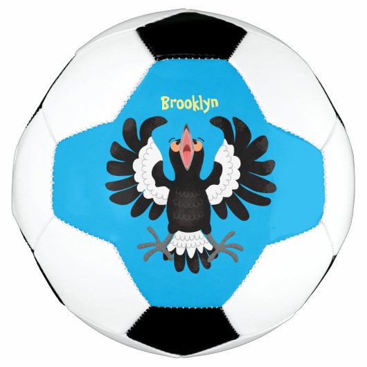 Funny Australian magpie cartoon illustratie Voetbal (Voorkant)