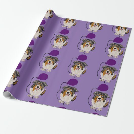 Funny Australian Shepherd Birthday Giftwrap Cadeaupapier (Uitgerold)