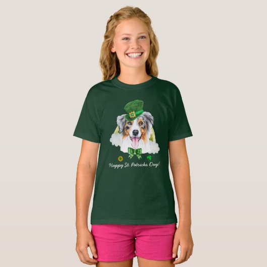 Funny Australian Shepherd Gold St. Patricks Day T-shirt (Voorkant volledig)