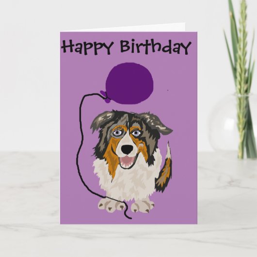 Funny Australian Shepherd Holding Balloon Art Kaart (Voorkant)