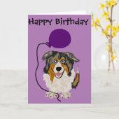 Funny Australian Shepherd Holding Balloon Art Kaart (Gele Bloem)