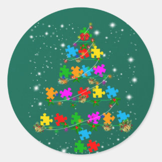 Funny Autism kerstboom T-shirt Ornament Decor Gif Ronde Sticker