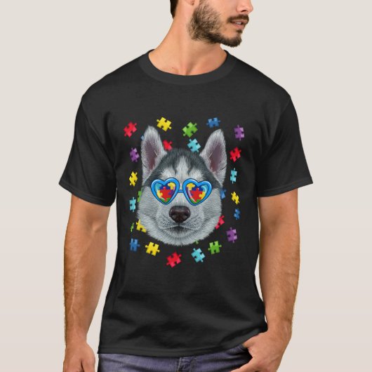 Funny Autism Siberian Husky Dog Puzzle Sunbril T-shirt (Voorkant)