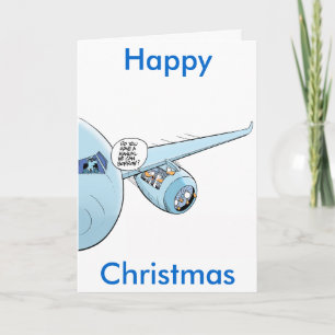 Funny Aviation Kerstmis Cartoon Card Feestdagen Kaart