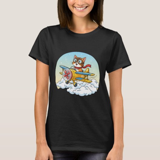 Funny Aviator Cat Pilot T-Shirt  (Voorkant)