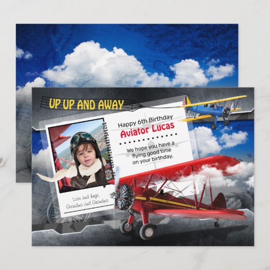 Funny Aviator Plane Verjaardag Kaart (Voorkant / Achterkant)