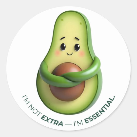 Funny Avocado Tote – I’m Not Extra, I’m Essential Ronde Sticker (Voorkant)