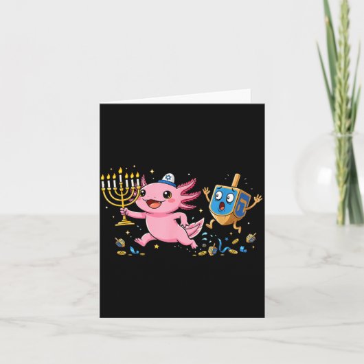 Funny Axolotl Dreidel Menorah Hanukkah Kids Womens Kaart (Voorkant)