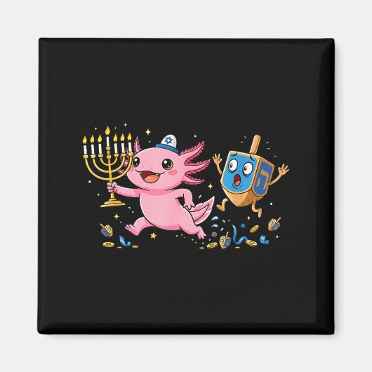 Funny Axolotl Dreidel Menorah Hanukkah Kids Womens Magneet (Voorkant)
