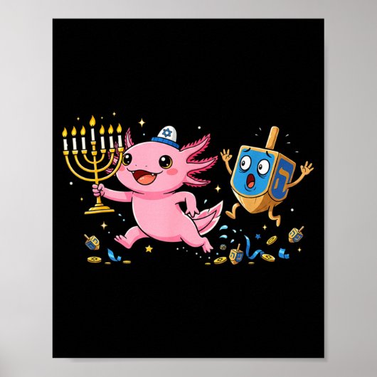 Funny Axolotl Dreidel Menorah Hanukkah Kids Womens Poster (Voorkant)