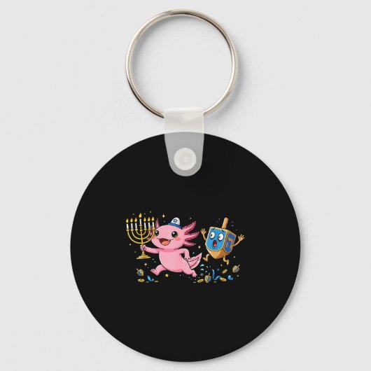 Funny Axolotl Dreidel Menorah Hanukkah Kids Womens Sleutelhanger (Voorkant)