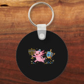 Funny Axolotl Dreidel Menorah Hanukkah Kids Womens Sleutelhanger (Voorkant)