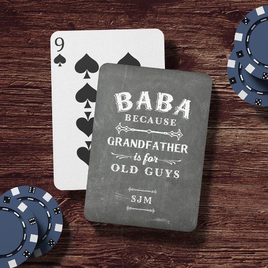 Funny Baba Grandfather Monogram Pokerkaarten