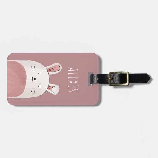 Funny Baby Bunny Illustration Rabbit & Kinder Name Bagagelabel (Voorkant horizontaal)
