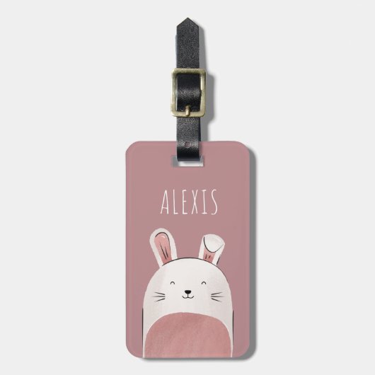 Funny Baby Bunny Illustration Rabbit & Kinder Name Bagagelabel (Voorkant verticaal)