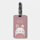 Funny Baby Bunny Illustration Rabbit & Kinder Name Bagagelabel (Achterkant verticaal)