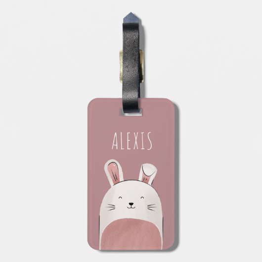 Funny Baby Bunny Illustration Rabbit & Kinder Name Bagagelabel (Achterkant verticaal)